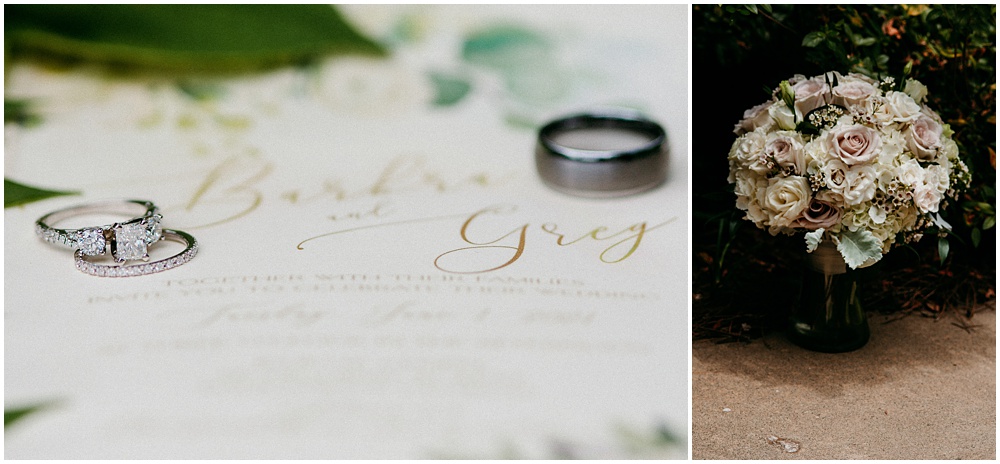 flowery branch wedding photographer takes pictures of the wedding invitations at Juliette Chapel, a wedding venue in Dahlonega, Ga, hidden wooded wedding venue 