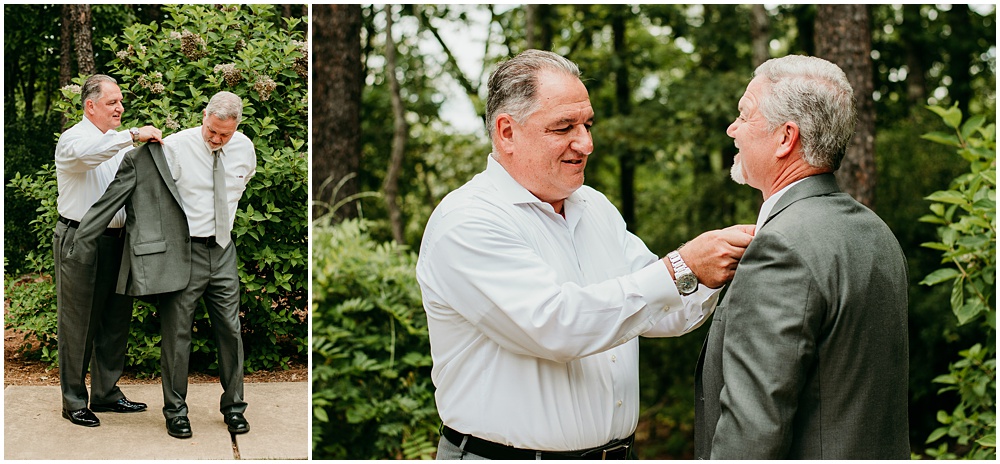 flowery branch wedding photographer takes pictures of the groom getting ready at Juliette Chapel, a wedding venue in Dahlonega, Ga, hidden wooded wedding venue 