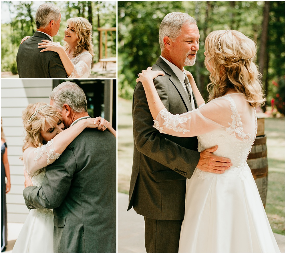 flowery branch wedding photographer takes pictures of the Bride and Grooms first dance at Juliette Chapel, a wedding venue in Dahlonega, Ga, hidden wooded wedding venue 