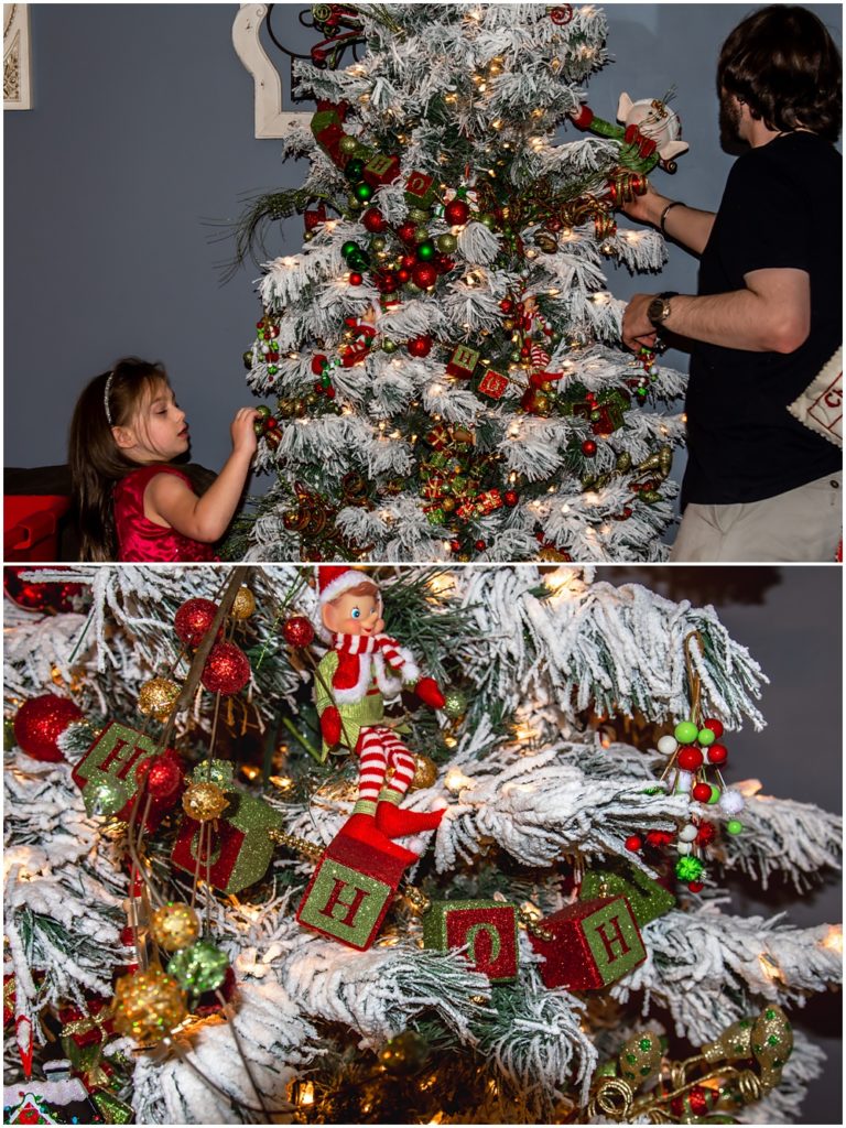 brother and sister decorating the family tree in flowery branch 