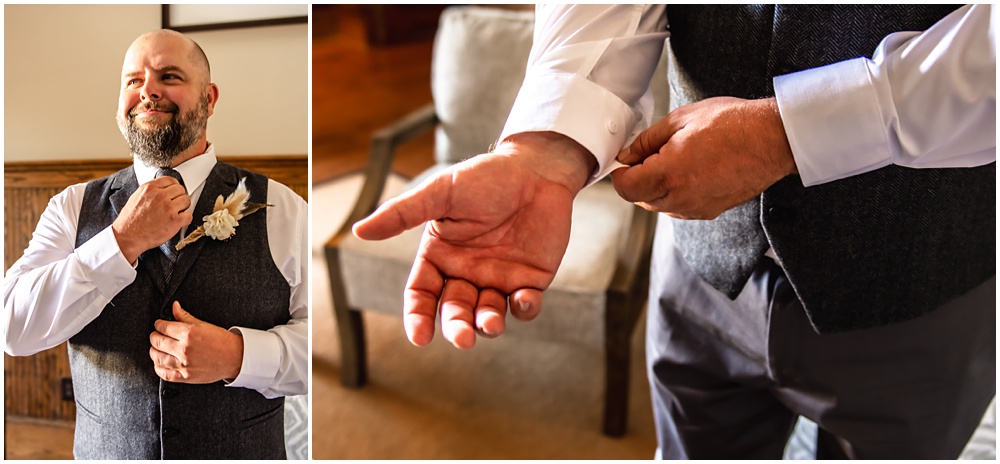 Groom photos before the ceremony at sterling on the lake in flowery branch ga 