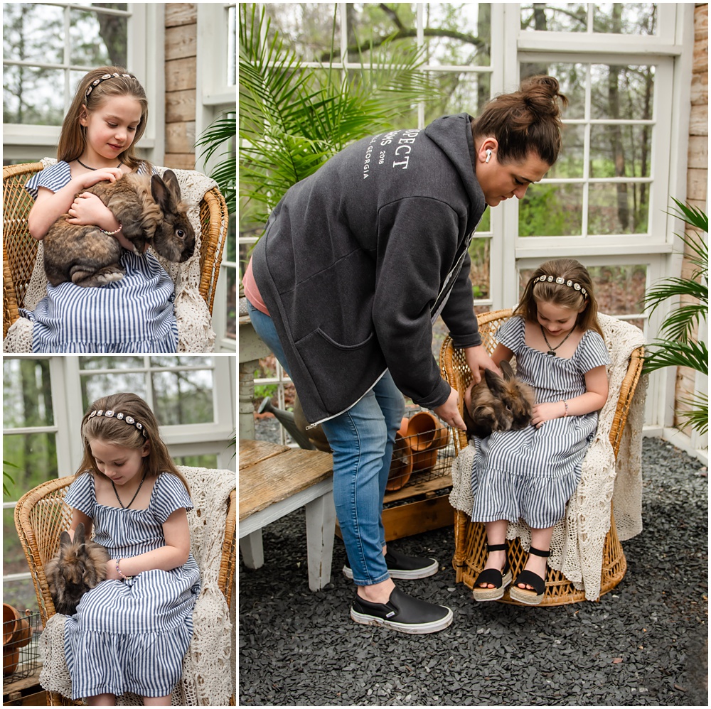 easter mini session in the greenhouse with Archie the bunny at prospect farms in Lawrenceville, Ga