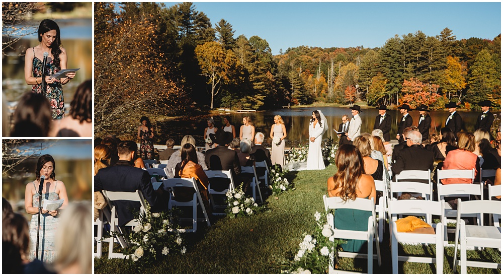 wedding at Half Mile Farm Venue in highlands, North Carolina. Speeches during the ceremony. Photo by Paul Ashton Photography