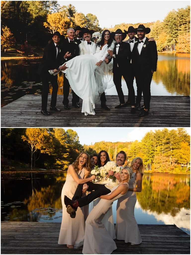 wedding party photos. wedding at Half Mile Farm Venue in highlands, North Carolina. Photo by Paul Ashton Photography