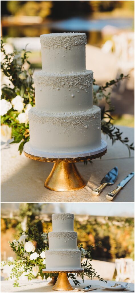 wedding at Half Mile Farm Venue in highlands, North Carolina. Reception Details. Wedding cake. Photo by Paul Ashton Photography