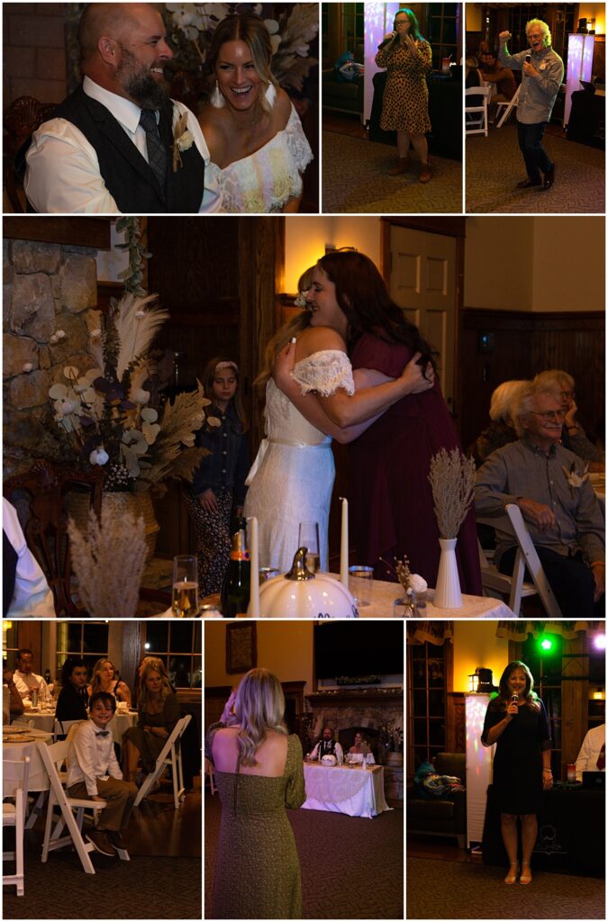 toasting the bride and groom during their wedding reception at sterling on the lake in flowery branch ga 