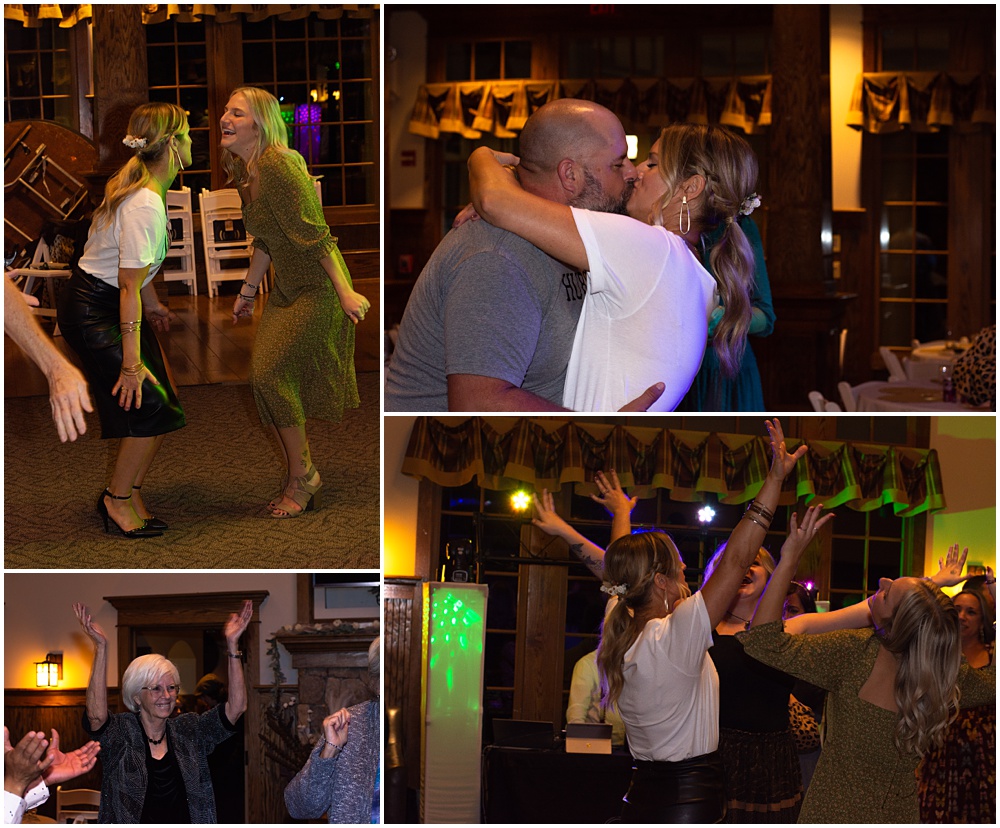 the bride and groom dancing with their friends during their wedding reception at sterling on the lake in flowery branch ga 