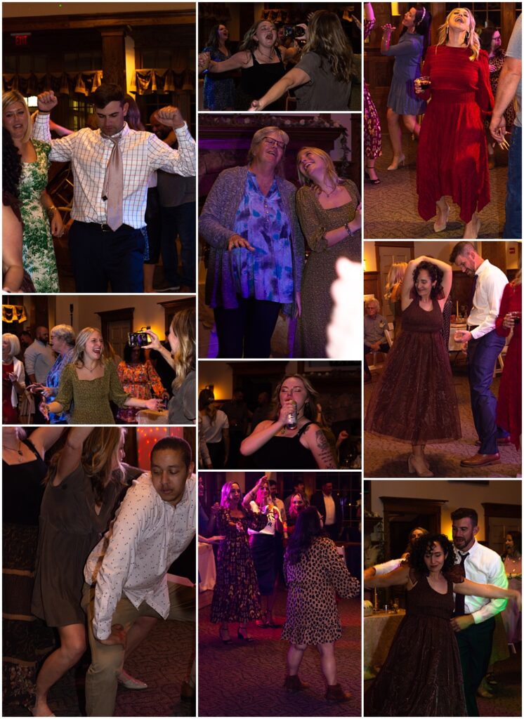 the bride and groom dancing with their friends during their wedding reception at sterling on the lake in flowery branch ga 