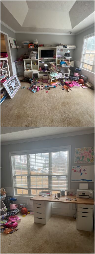 cleaning the playroom 