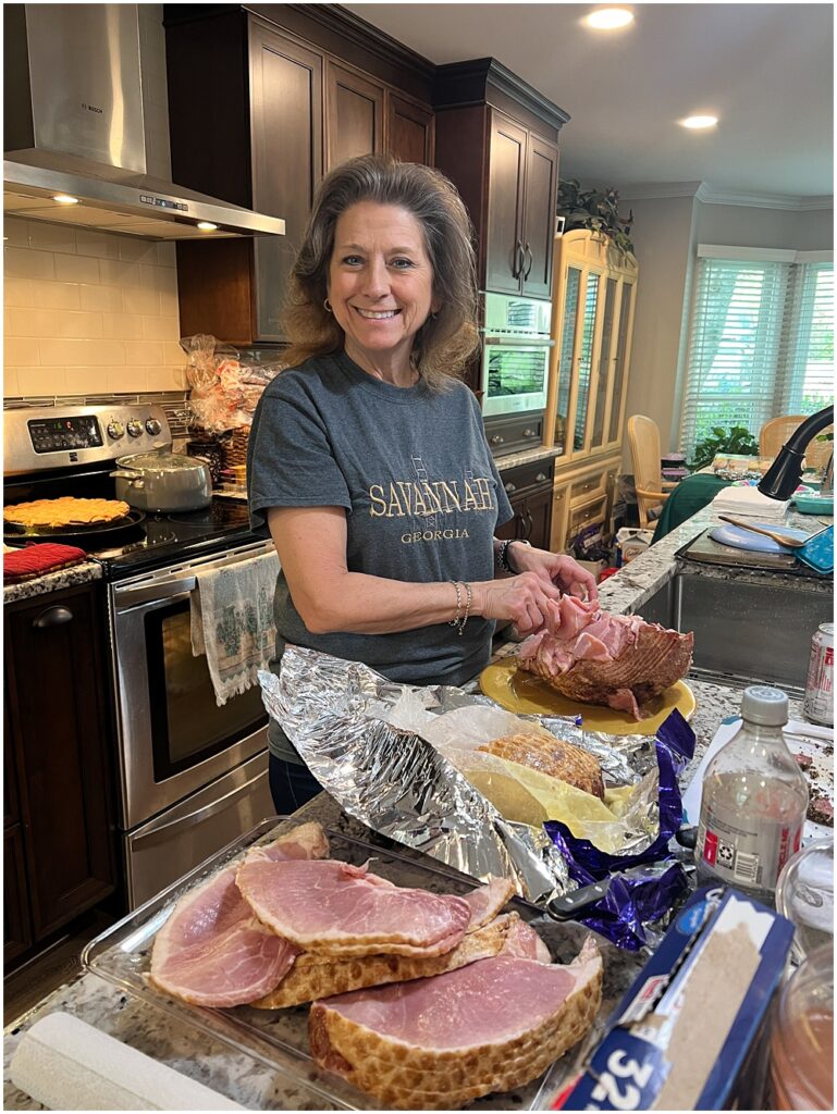 Nana fixing dinner for the family for Easter in Flowery Branch 