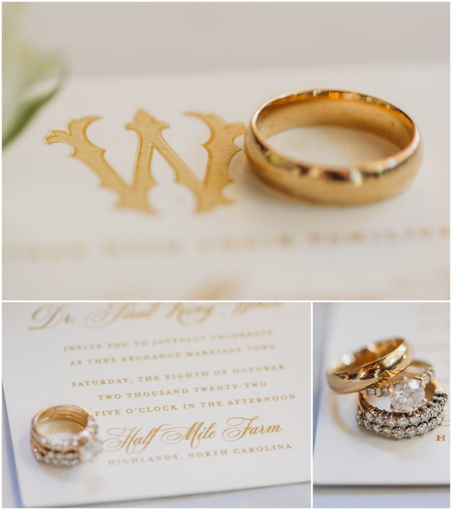 Atlanta wedding photographer photographs the Groom's wedding ring on the wedding invitations as part of their wedding details. 