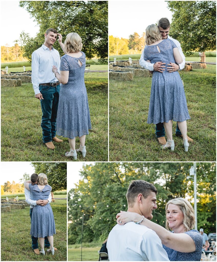 North Georgia photographer photographs a wedding in the country for a young couple in the north Georgia mountains. Photographed here is the Groom dancing with his mom during the reception 